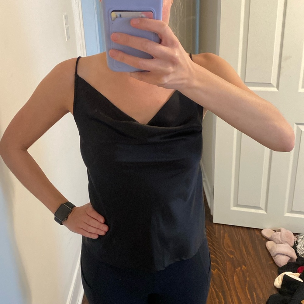 Black silk cowl neck shirt